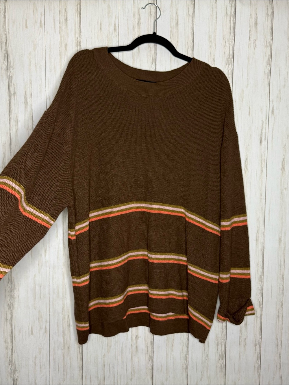Free People Beach Oversized cozy brown and peach sweater Medium